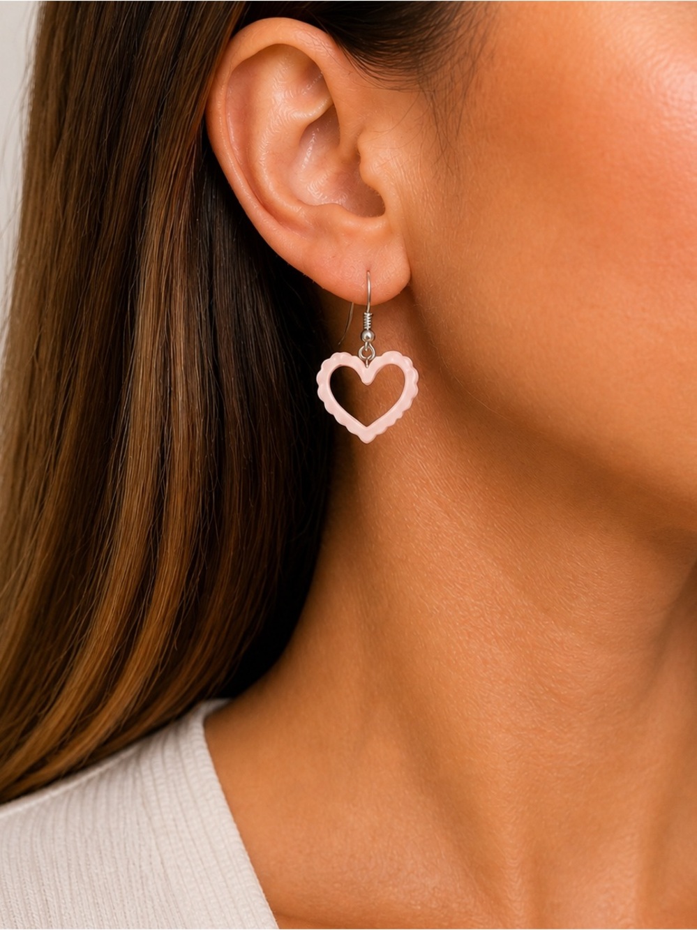 Pink Heart Drop Earrings Women Jewelry